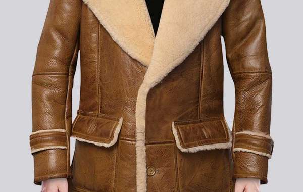 Men Brown Shearling Leather Coat - Samish Leather